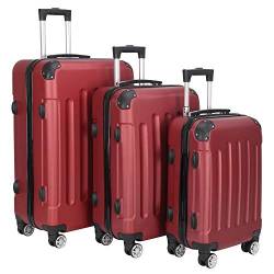 LEADZM Kofferset 3 Teilig Hartschale Reisekoffer mit 4 Rollen und TSA Zahlenschloss, Handgepäck Koffer, ABS-Trolley-Koffer (Weinrot) von LEADZM