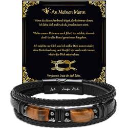 LEAFIA Tigerauge Lederarmband Herren, Armband Herren mit Gravur Ich liebe dich, Weihnachtsgeschenke, Geschenk für Ihn Hochzeitstag, Männer zum Valentinstag, Geburtstage für Männer, Ehemann, Freund von LEAFIA