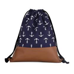 LEAPOP Turnbeutel Hipster Sporttaschen, Anchor Gym Sack Beutel Sportbeutel Tüte Rucksack mit Innentasche und Schlüsselbund (Marineblau Anchor) von LEAPOP