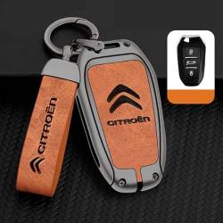 LEARNE Metall Autoschlüssel Fall Schlüsselanhänger Leder Schlüsselanhänger für Citroen C4 C4L C6 C3-XR C5 X7 Smart Remote Key Cover Auto Dekoratives Zubehör,B-Orange von LEARNE