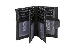 Kreditkartenmappe dünn mit RFID Schutz, Ausweismappe flach mit RFID Folie mit Außenverschluss LEAS in Echt-Leder, schwarz von LEAS