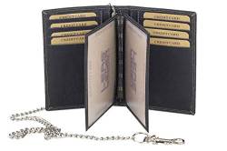 LEAS Kreditkarten- und Ausweismappe mit Chrom-Kette MCL im Vintage-Stil in Echt-Leder, schwarz Chain-Series von LEAS