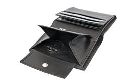 LEAS Mini Geldbörse mit Klappe dünn im Hochformat, flaches Portemonnaie mit RFID Schutz Folie mit Geschenk Box Echt-Leder, schwarz von LEAS