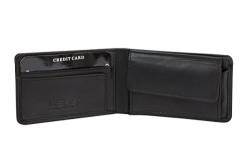 Minibörse extra flach im Querformat dünn, flaches Portemonnaie mit RFID Schutz, Block Folie mit Geschenk Box LEAS in Echt-Leder, schwarz von LEAS