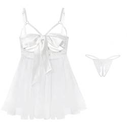 Dessous Damen Unterwäsche für Frauen Dessous Set Sexy Erotische Translucent Spitze Bodysuit mit Bogen Lingerie Reizwäsche BH und Höschen Sets Verstellbare Offen Unterwäsche für Frau (Weiß, L) von LEBENSFROH