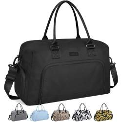 Weekender Taschen für Damen, LEBFEO Turnbeutel für Damen mit Schuhfach, persönliche Gegenstände, Reisetasche, Handgepäck, Übernachtung, Reisetasche, Krankenhaustasche für Arbeit und Lieferung, Schwarz von LEBFEO