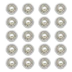 20PCS Metal pearl buttons with diamond inlaid woolen coat button top women's round cardigan suit button metal fashion (silvery,36L 23MM) von LEBITO