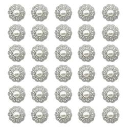 30PCS diamond studded pearl metal button with lace circular buckle decoration for women's outerwear tops cashmere woolen coat buttons (Silvery,40L 25MM) von LEBITO