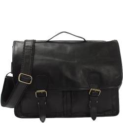 LECONI Aktentasche Businesstasche Messenger Bag für Damen + Herren Ledertasche DIN A4 Vintage-Look Collegetasche Leder 38x28x8cm schwarz LE3009-wax von LECONI