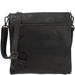 LECONI Umhängetasche Damen-Tasche Crossbag Leder Natur Schultertasche Vintage-Look Ledertasche Frauen + Herren Handtasche aus Echt-Leder 29x29x6cm schwarz LE3073-buf von LECONI