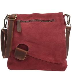 LECONI Umhängetasche für Damen Crossbag Veloursleder Echtleder Natur Damentasche Schultertasche Ledertasche Freizeittasche für Frauen Wildleder Handtasche 29x29x6cm bordeaux LE3027-VL von LECONI