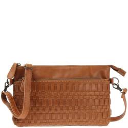 LECONI Umhängetasche und Clutch in einem – Ledertasche für Frauen Damentasche aus echtem Büffel-Leder für Festival Freizeit Events Damen geflochtenes Leder 27x17x4cm cognac LE3081-buf von LECONI