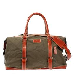 LECONI Weekender groß Canvas + Echt-Leder Retro Reisetasche Unisex Damen + Herren Sporttasche Reise Handgepäck 60x38x25cm grün LE2010-C von LECONI