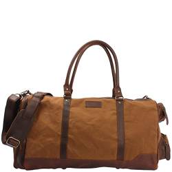 LECONI XL Reisetasche Sporttasche Canvas für Damen & Herren Canvas + Leder Weekender Unisex Handgepäck für die Reise 55x30x27cm cognac LE2017-C von LECONI