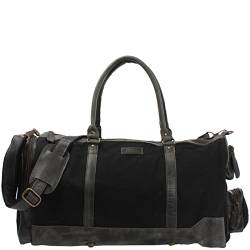 LECONI XL Reisetasche Sporttasche Canvas für Damen & Herren Canvas + Leder Weekender Unisex Handgepäck für die Reise 55x30x27cm schwarz LE2017-C von LECONI