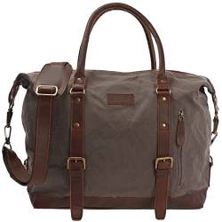 LECONI XL Shopper für Damen & Herren Unisex Handgepäck Vintage-Style kleiner Weekender Sporttasche Used-Look Fitnesstasche aus Canvas + Leder 50x38x12cm grau LE2006-C von LECONI