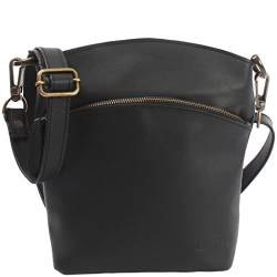 LECONI kleine Umhängetasche Damen Schultertasche Handtasche Freizeittasche Damentasche Ledertasche vintage style Leder 22x25x7cm schwarz LE3049-wax von LECONI