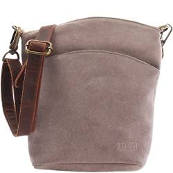 LECONI kleine Umhängetasche für Damen Schultertasche Veloursleder Echtleder Natur Damentasche Ledertasche Freizeittasche für Frauen Wildleder Handtasche 22x25x7cm grau LE3049-VL von LECONI