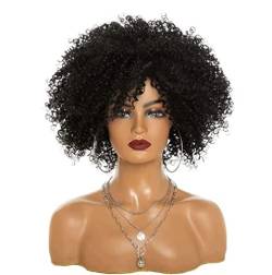 Haar PerüCke Lockige Perücken 70er Afro-Perücken Für Schwarze Frauen,synthetische Afro-lockige Blonde Perücken Für Frauen TäGlichen Gebrauch PerüCke (Color : Black, Size : 13in) von LECOW