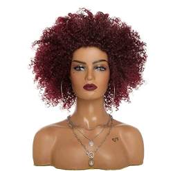 Haar PerüCke Lockige Perücken 70er Afro-Perücken Für Schwarze Frauen,synthetische Afro-lockige Blonde Perücken Für Frauen TäGlichen Gebrauch PerüCke (Color : Burgundy, Size : 13in) von LECOW