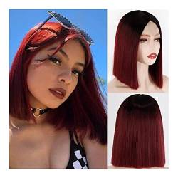 Haar PerüCke Rote Bob-Perücke Rote Highlight-Bob-Perücke Schwarze Bis Rote Synthetik-Perücke Mit Kurzem Glattem Haar TäGlichen Gebrauch PerüCke von LECOW