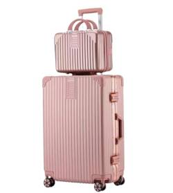 LECOW Koffer Trolley 2-teiliges Gepäckset Mit Spinner-Rädern, Passwortsperre, 14-Zoll-Hartschalen-Kosmetikkoffer Reisekoffer Rollkoffer (Color : Rosa, Size : 24in) von LECOW