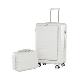 LECOW Koffer Trolley Gepäck-Koffer-Teileset, Handgepäck-Rollwagen Aus ABS + PC, Langlebiges Reisegepäck Reisekoffer Rollkoffer (Color : White, Size : 24+14in) von LECOW