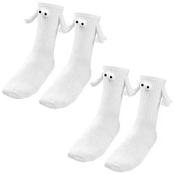 2 Paar magnetische Socken, lustige Paar-Socken, die Hände halten, Socken, 3D-Puppen-Paar-Socken, neuartige Socken mit magnetischen, haltenden Händen, Freundschaftssocken für Damen und Herren (weiß) von LECTNORE