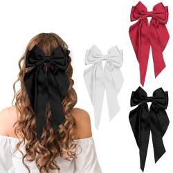3 Stück Schleifen-Haarspangen, Entenschnabel-Haarspangen für Frauen, französische lange Schleifen-Haarspangen für Frauen und Mädchen (Schwarz + Reinweiß + Rot) von LECTNORE