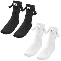 LECTNORE 2 Paar magnetische Socken, lustige Paar-Socken, die Hände halten, Socken, 3D-Puppen-Paar-Socken, Neuheitssocken mit magnetischen, haltenden Händen, Freundschaftssocken für Damen und Herren von LECTNORE