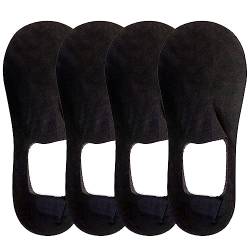 LECTNORE 4 Paar No-Show-Socken für Damen, niedrig geschnittene Socken, rutschfeste, unsichtbare Bootssocken, Eisseide, unsichtbare Socken für Slipper, Sneakers, Größe 4–7 (schwarz) von LECTNORE
