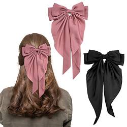 Schleife Haarspange, 2 Stück Frauen Haarschleifen Große Schleife Haarspange Französische Haarspangen Mädchen Haarspangen (Schwarz+Pink) von LECTNORE