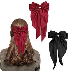 Schleife Haarspange, 2 Stück Frauen Haarschleifen Große Schleife Haarspange Französische Haarspangen Mädchen Haarspangen (Schwarz + Rot) von LECTNORE