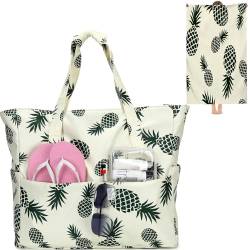 LEDAOU Große Strandtasche mit reißverschluss Damen Tote bag & Strandtuch Hausschuhe Wasserdicht Umhängetasche Tragetasche shopper sanddicht mit Reißverschluss Pool Fitness Reisetasche familie von LEDAOU