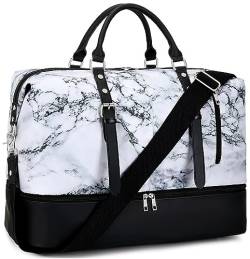 LEDAOU Reisetasche Herren Weekender Damen Tasche mit Schuhfach Groß Handtasche Sporttasche (Weißes Marmor) von LEDAOU