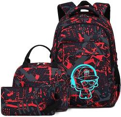 LEDAOU Schulrucksack Junge Teenager Kinder Juvenile Mädchen Daypack Mädchen Freizeitrucksack Backpack(Sketch Rot) von LEDAOU