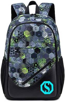 LEDAOU Schulrucksack Jungen Teenager Mädchen Schultaschen Kinder Rucksäcke Wasserdicht Leichtgewicht Schulranzen Groß für Schule Geschenke（Grün Grau Sketch） von LEDAOU