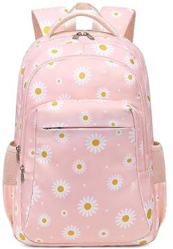 LEDAOU Schulrucksack Jungen Teenager Mädchen Schultaschen Kinder Rucksäcke Wasserdicht Leichtgewicht Schulranzen Groß für Schule Geschenke（Weiße Gänseblümchen Rosa） von LEDAOU