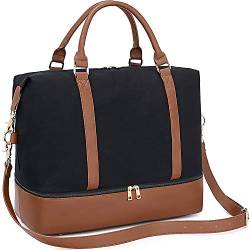 LEDAOU Weekender Damen Reisetasche Tasche mit Schuhfach Canvas Handgepäck Tasche Sporttasche Travel Bag (Canvas Schwarz) von LEDAOU