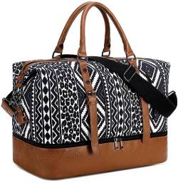 LEDAOU Weekender Damen Reisetasche Tasche mit Schuhfach Canvas Handgepäck Tasche Sporttasche Travel Bag (Schwarz und Weiß) von LEDAOU