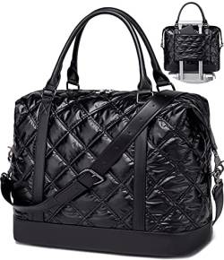 LEDAOU Weekender Reisetasche für Damen und Damen, Handgepäcktasche mit Gepäckhülle, gesteppt, schwarz, Reisetasche für Damen von LEDAOU