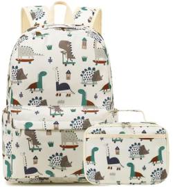 LEDAOU kinder schulrucksack Schulranzen jungs Mädchen teenager Rucksack schule mit Lunchtasche vorschule Grundschule(Dinosaurier Beige) von LEDAOU