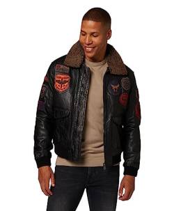 LEDERJACKE Scott –Herren Fliegerjacke mit Fellkragen (Lammfell)- Premium Lamm Leder (Echtleder) (as3, alpha, s, regular, regular, Schwarz) von LEDERJACKE