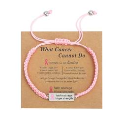 LEEINTO Charm-Armband, rosa Band, Charm-Armband, Brustkrebs-Bewusstseinsarmbänder, Glaube, Hoffnung, Mut, Stärke, inspirierender Armreif-Schmuck von LEEINTO