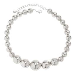 LEEINTO Perlenkette, trendige, verstellbare Halskette mit großen Perlen, Accessoire im Vintage-Stil, Schlüsselbeinkette, Schmuck für Frauen von LEEINTO