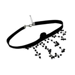 LEEINTO Stilvolle Vintage-Halskette mit schwarzem Kristallanhänger, einzigartige und charmante Schlüsselbeinkette, Halsketten, Schmuck, Halsband-Accessoire von LEEINTO