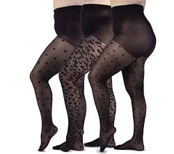 LEELA LAB 3-Pack Strumpfhose Damen mit Muster, Große Größen, 30 Denier, Bequem und Langlebig, Leoparden, Polka Dots, Sternen - Made in Italy (8) von LEELA LAB