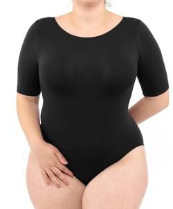 LEELA LAB Bodysuit Damen Größe Größen mit kurzen Ärmeln, Rundhalsausschnitt und Verstellbarem Verschluss, Nahtloser Technologie - Made in Italy (Black, 3XL) von LEELA LAB