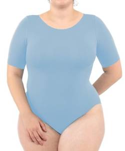 LEELA LAB Bodysuit Damen Größe Größen mit kurzen Ärmeln, Rundhalsausschnitt und Verstellbarem Verschluss, Nahtloser Technologie - Made in Italy (Desaturated blue, 3XL) von LEELA LAB