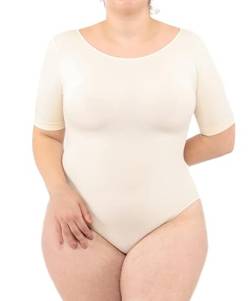 LEELA LAB Bodysuit Damen Größe Größen mit kurzen Ärmeln, Rundhalsausschnitt und Verstellbarem Verschluss, Nahtloser Technologie - Made in Italy (Pink Powder, 3XL) von LEELA LAB